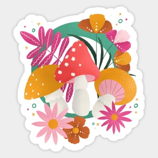 Groovy mushrooms and flowers Sticker